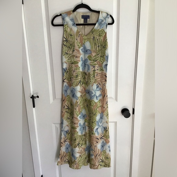 Charter Club Beach Dress Women's Size 4 Maxi Beige Floral Linen Blend & Top - Picture 1 of 8